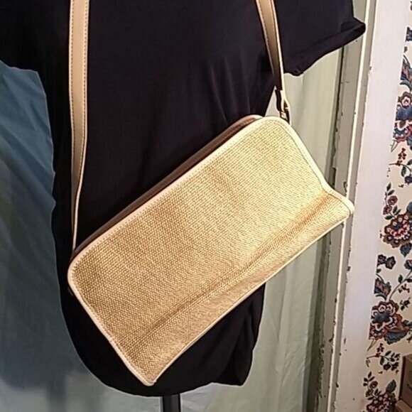 Etienne Aigner Beige & Cream Crossbody Bag With Adjustable Strap Woven Jute Logo - Picture 3 of 7